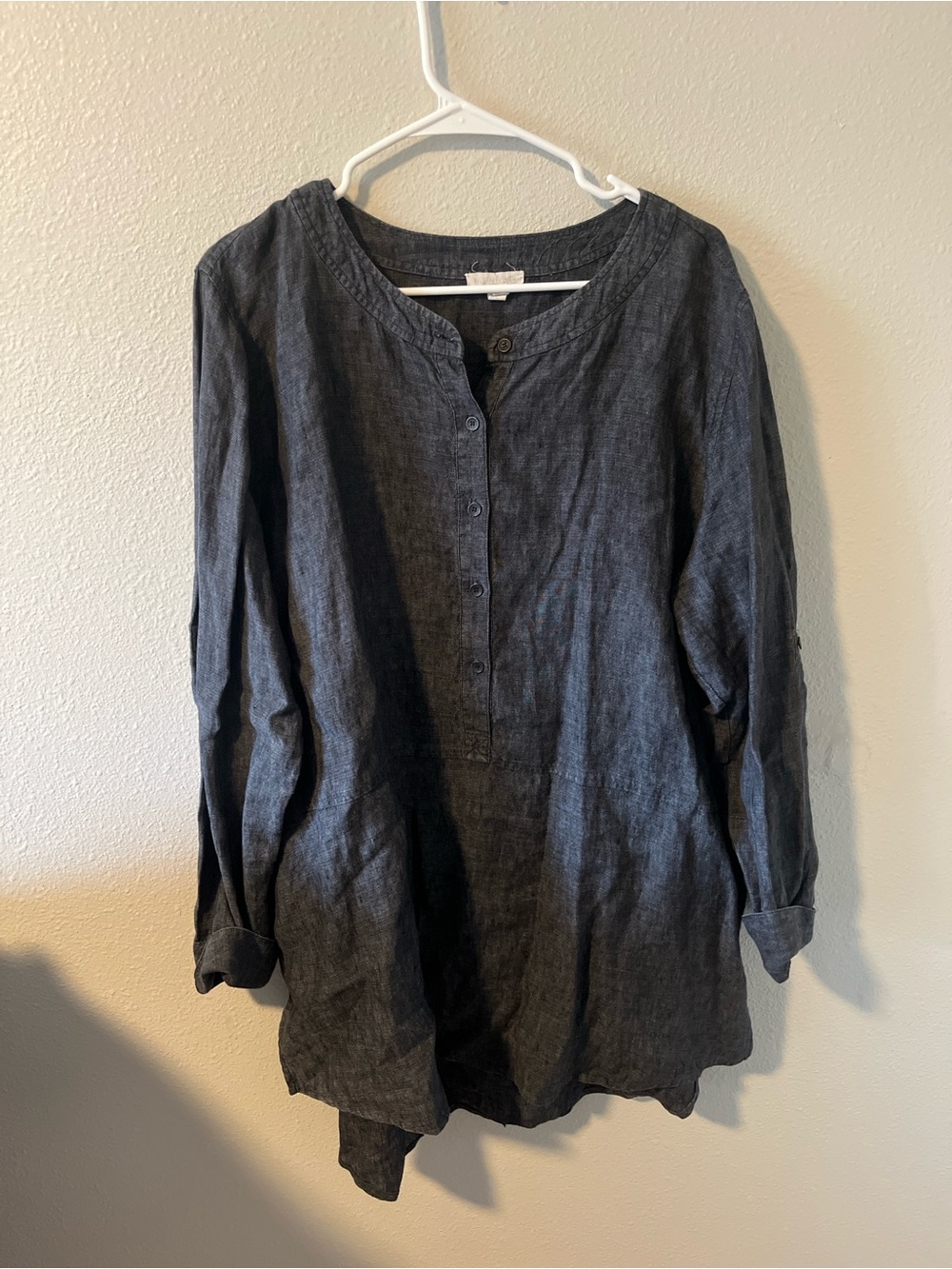Elleen Fisher Gray Button Front Linen Tunic Women’s XL